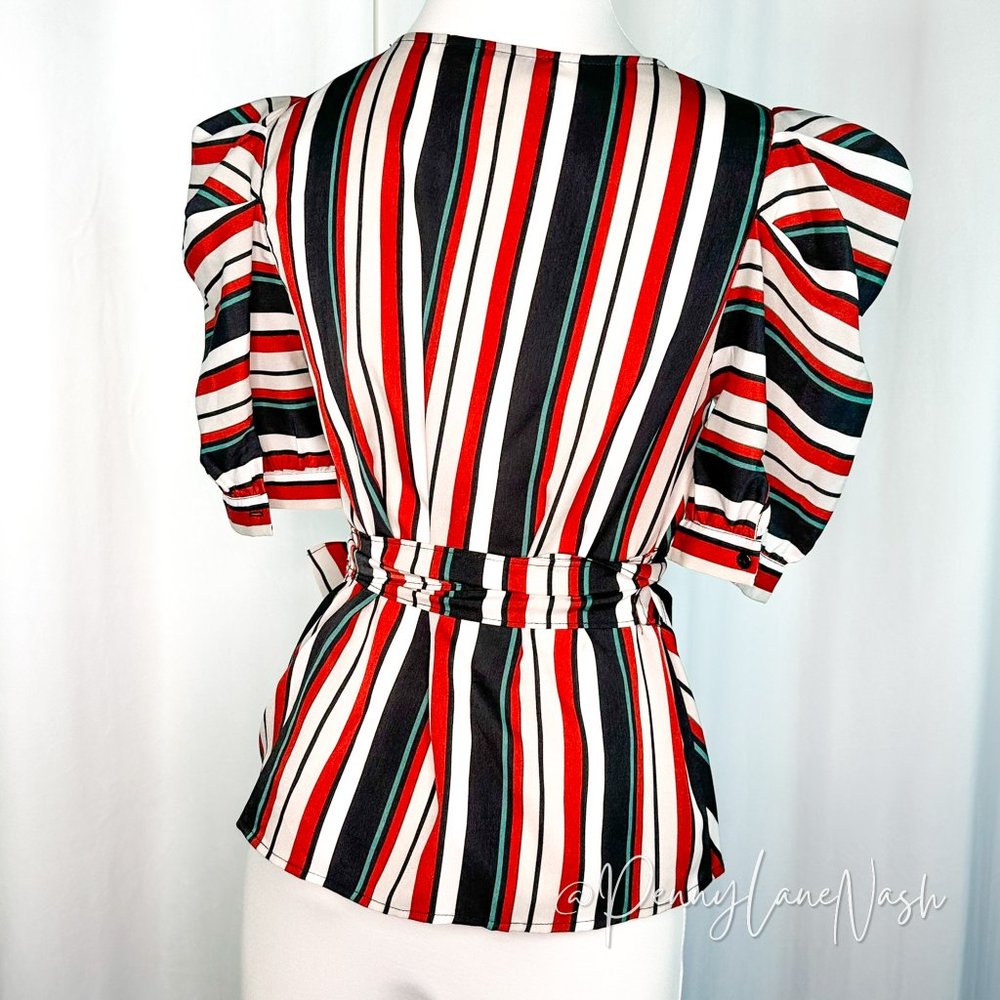 A Calin by Flying Tomato Puff Sleeve Striped Wrap Top - Picture 8 of 12
